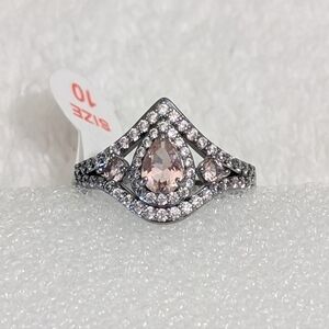 NWT Bomb Party LC Pear Shape Pink Morganite CZ Hematite Plated Sz 10 Ring